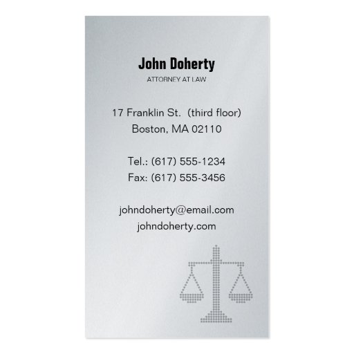 ATTORNEY AT LAW - Business Card (back side)