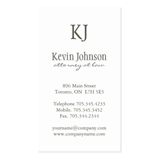 ATTORNEY AT LAW BUSINESS CARD (back side)