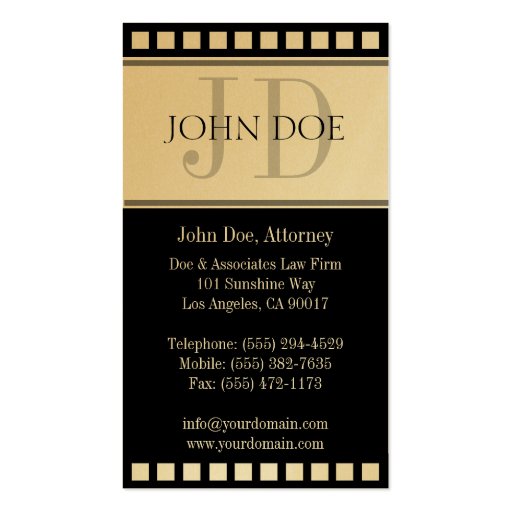 Attorney Black/Aged Golden Film Monogram Business Card (back side)