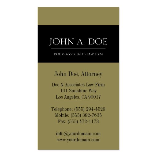 Attorney Black/Antique Gold Border Business Card Templates (back side)