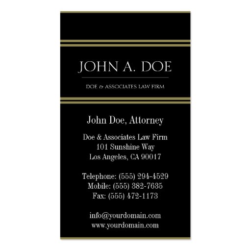 Attorney Black/Antique Gold Border Galore Business Card Template (back side)