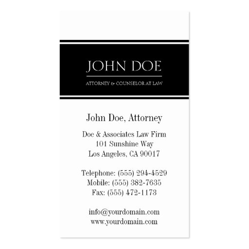 Attorney Black/Antique White Borders Monogram Business Card Template (back side)