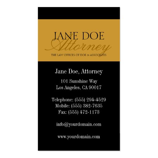 Attorney Black Border/Yellow Gold Script Business Card (back side)