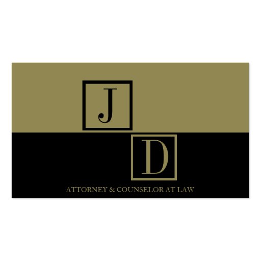 Attorney Black/Gold Divided Square Monogram Business Cards (front side)