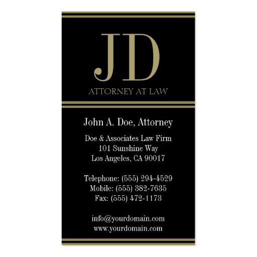 Attorney Black/Gold Stripes Business Cards (back side)