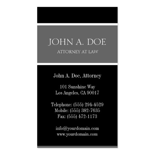 Attorney Black/Grey/White Lettering Business Card Templates (back side)