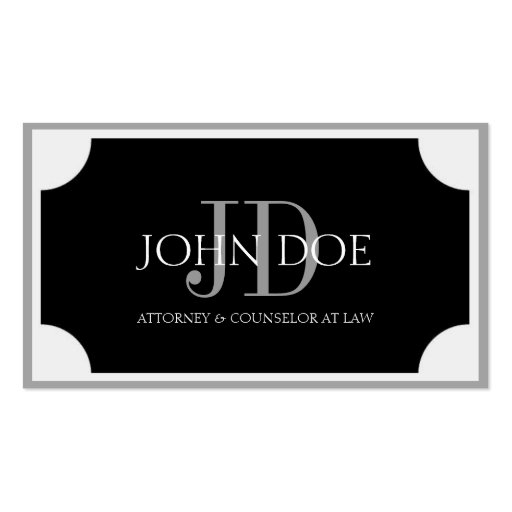 Attorney Black Plaque/Silver Border Business Card Templates (front side)