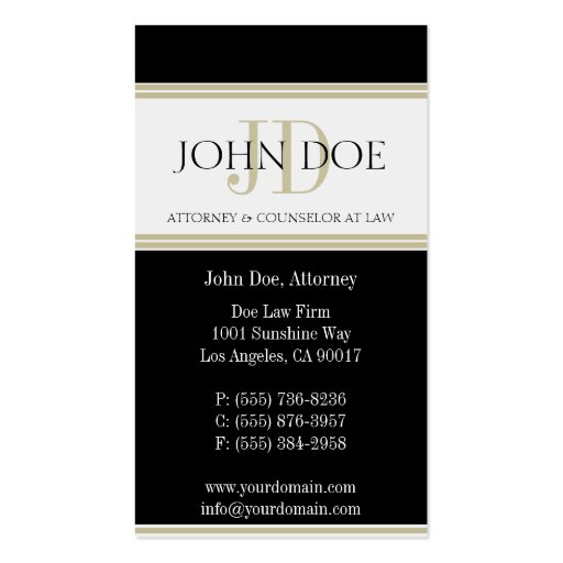 Attorney Black Tan Stripes Business Card Template (back side)