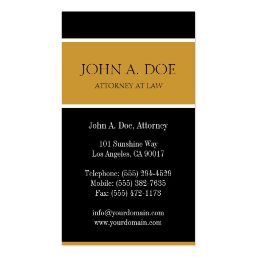Attorney Black/Yellow Gold Banner Business Cards (back side)
