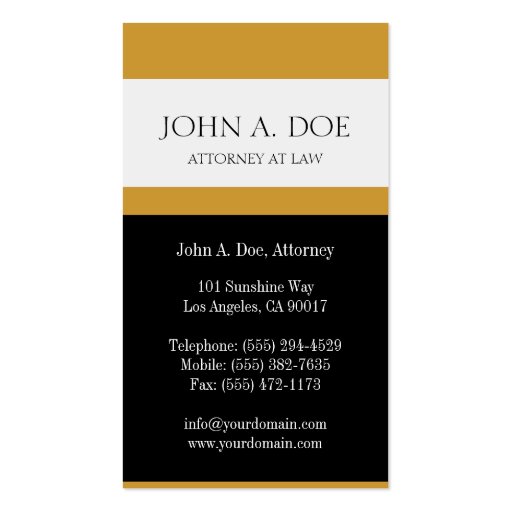 Attorney Black/Yellow Gold Touch Business Card (back side)