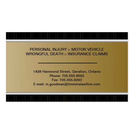Attorney Business Card - Bold Banner Gold & Black (back side)