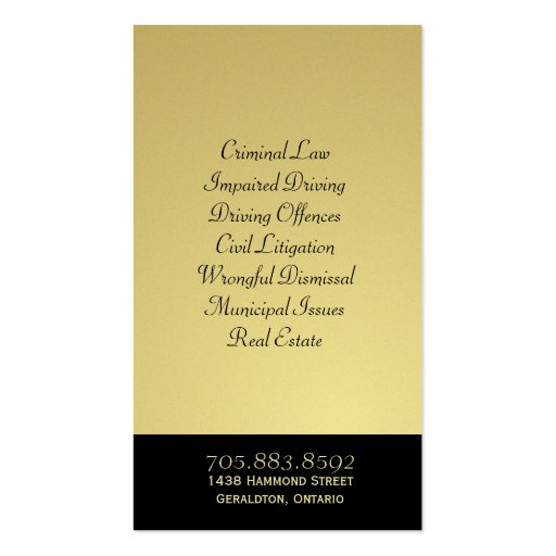 Attorney Business Card Monogram Black & Gold (back side)