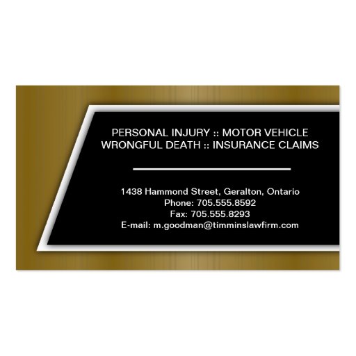 Attorney Business Card - Stylish Gold & Black (back side)