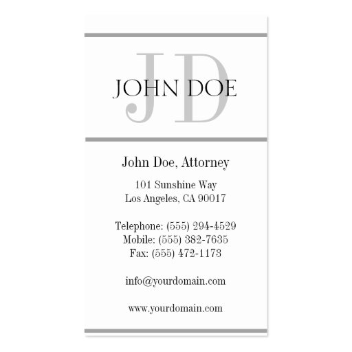 Attorney Columns Stripes W/W Business Card Template (back side)