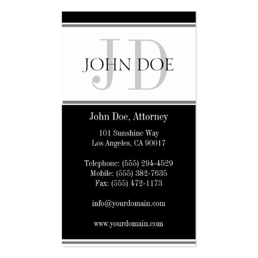 Attorney D Stripe W/W Business Card Template (back side)