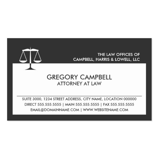 Attorney Dark Gray Business Cards (front side)