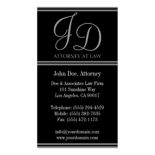 Attorney Elegant Black/Silver Stripes Business Cards (back side)