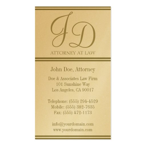 Attorney Elegant Script/Stripes Golden Business Card Templates (back side)