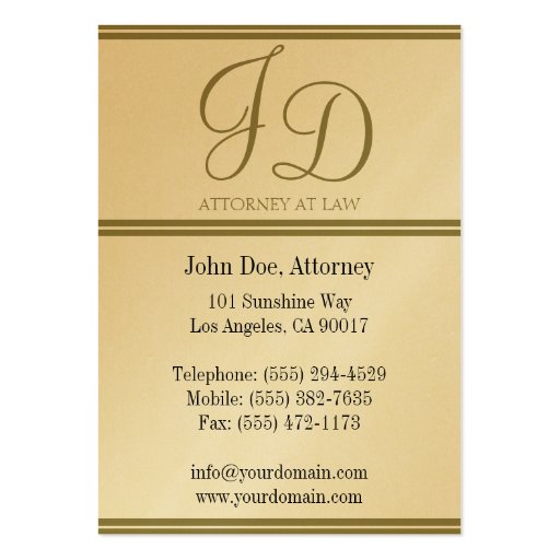 Attorney Elegant White/Gold Stripes Oversized Card Business Card Template (back side)