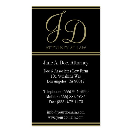 Attorney Fancy Black/Gold Stripes Business Card (back side)