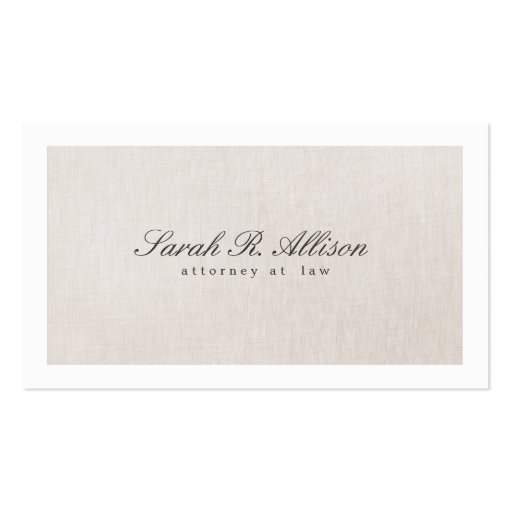 Attorney Faux Linen Elegant Beige Business Card (front side)