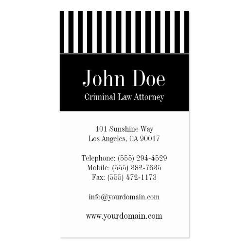 Attorney Full Bars B/W Business Cards (back side)