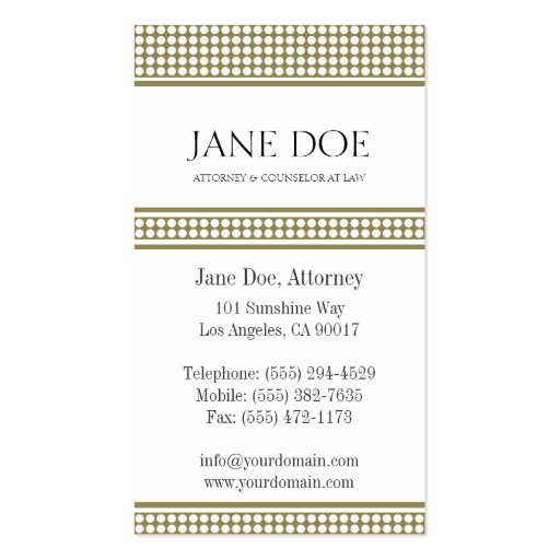 Attorney Gold Dot Design/White Paper Business Card Templates (back side)