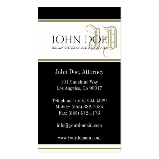 Attorney Gold Fancy Monogram Business Card Templates (back side)