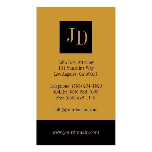 Attorney Gold/Gold - Available Letterhead - Business Card Templates (back side)
