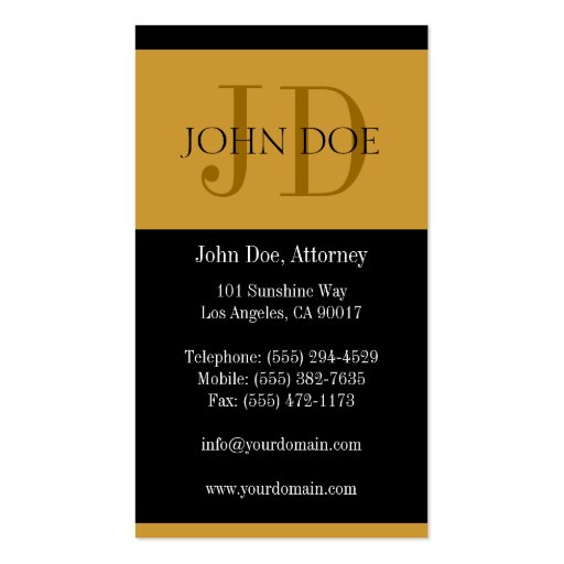 Attorney Gold/Gold Banner Business Card Template (back side)