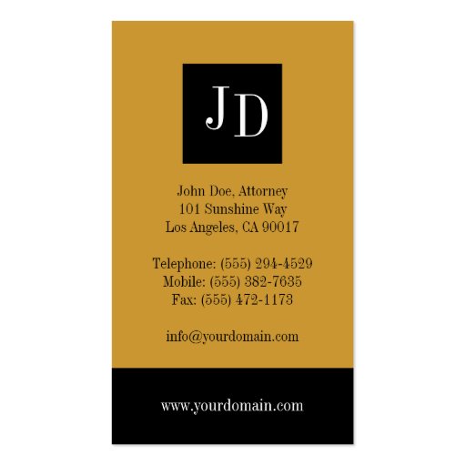 Attorney Gold/Gold Bar Business Card Template (back side)