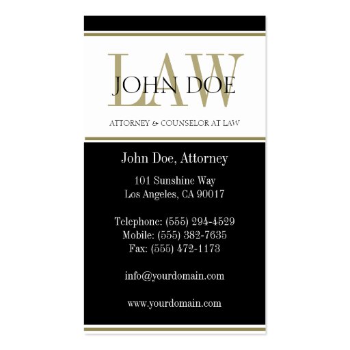 Attorney Gold LAW Business Cards (back side)