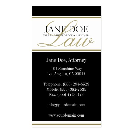 Attorney Gold LAW Script Business Card (back side)