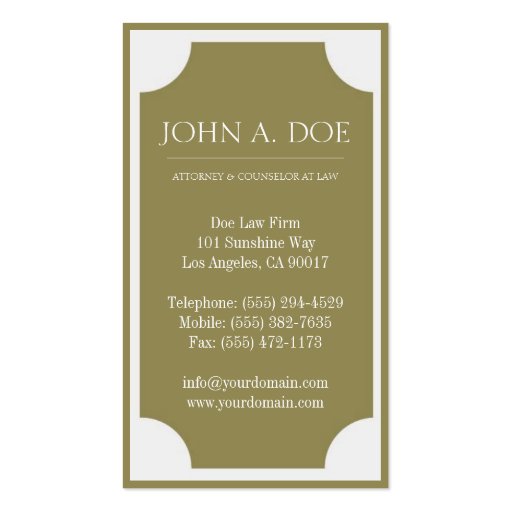 Attorney Gold Plaque/Border White Business Card (back side)