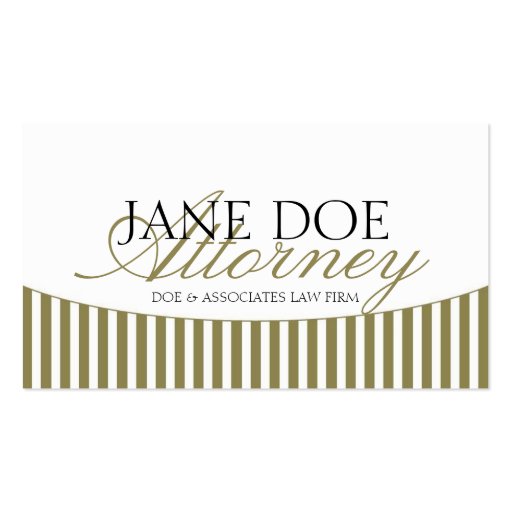 Attorney Gold Script Stripes/White Paper Business Card (front side)