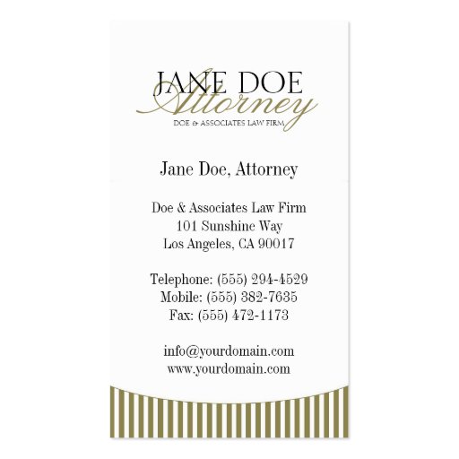 Attorney Gold Script Stripes/White Paper Business Card (back side)