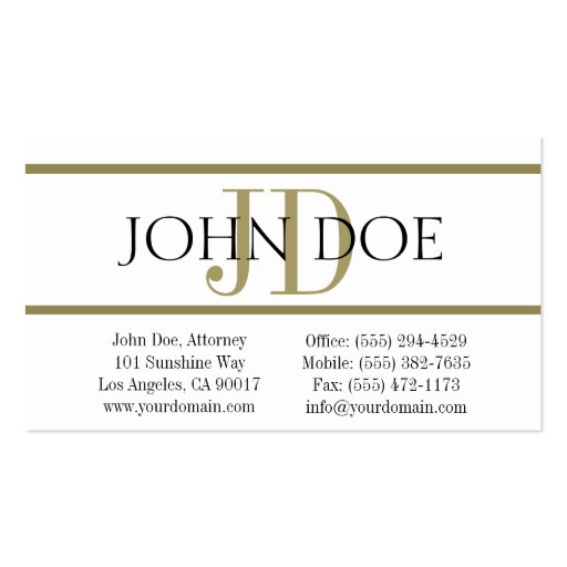 Attorney Gold Stripes - Available Letterhead - Business Card Template (back side)
