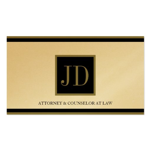Attorney Golden Black/Gold Square Monogram Plaque Business Card (front side)