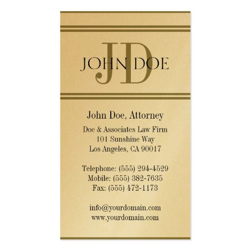 Attorney Golden Deluxe Stripes -Avail Letterhead- Business Card Templates (back side)