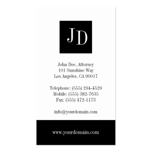 Attorney Half/Half B/W Business Cards (back side)