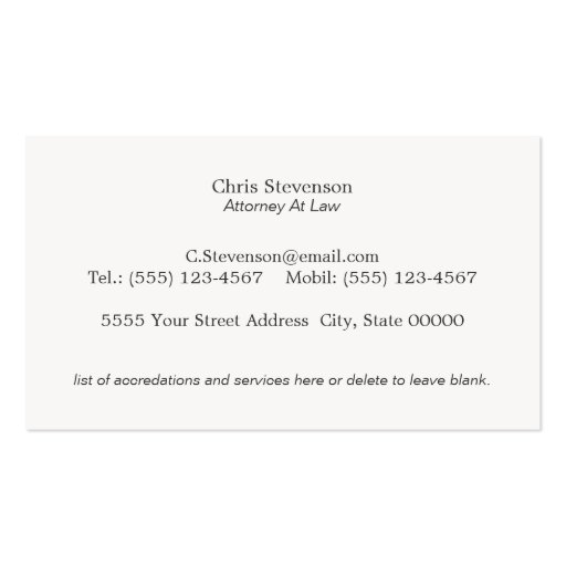 Attorney Justice Scale Traditional Black and White Business Card Template (back side)
