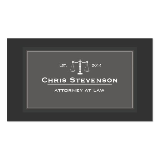 Attorney Justice Scale Traditional Black and White Business Card Template (front side)