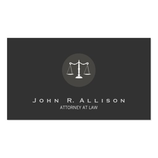 Attorney Justice Scales Black and White No. 2 Business Card (front side)