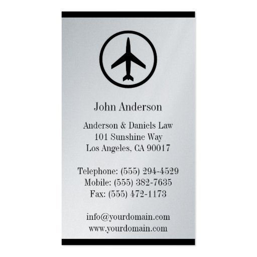 Attorney Lawyer Airplane Airline Aviation Law Firm Business Card Templates (back side)