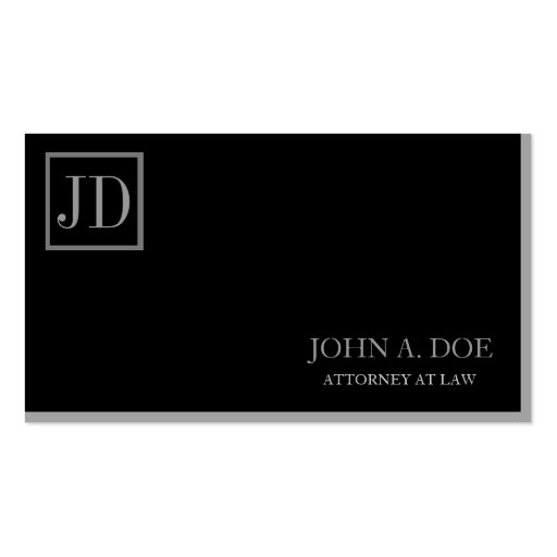 Attorney Lawyer Black/Silver Square Monogram Business Cards (front side)