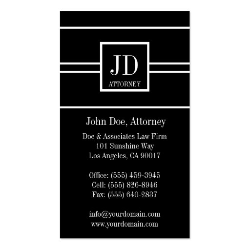 Attorney Lawyer Black/White Striped Pendant Business Card Template (back side)