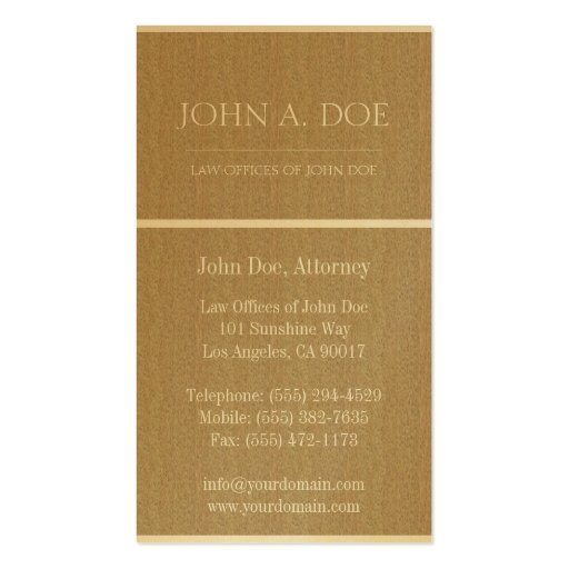 Attorney Lawyer Dark Tan Gold Paper Border Business Card (back side)