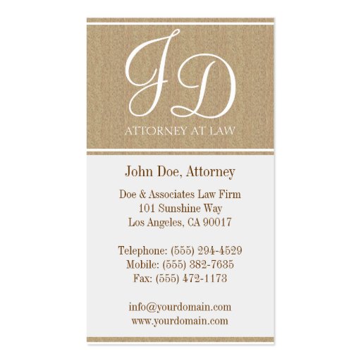 Attorney Lawyer Elegant Dark Tan/White Stripes Business Card Templates (back side)