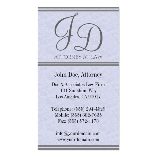 Attorney Lawyer Elegant MarbleStripe PlatinumPaper Business Card Template (back side)