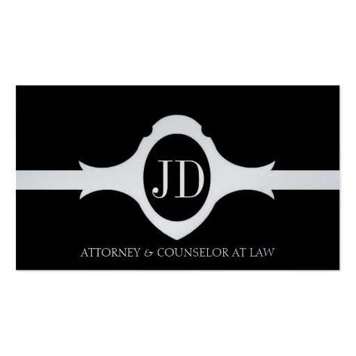 Attorney Lawyer Fancy Shield Black Platinum Ribbon Business Card Template (front side)